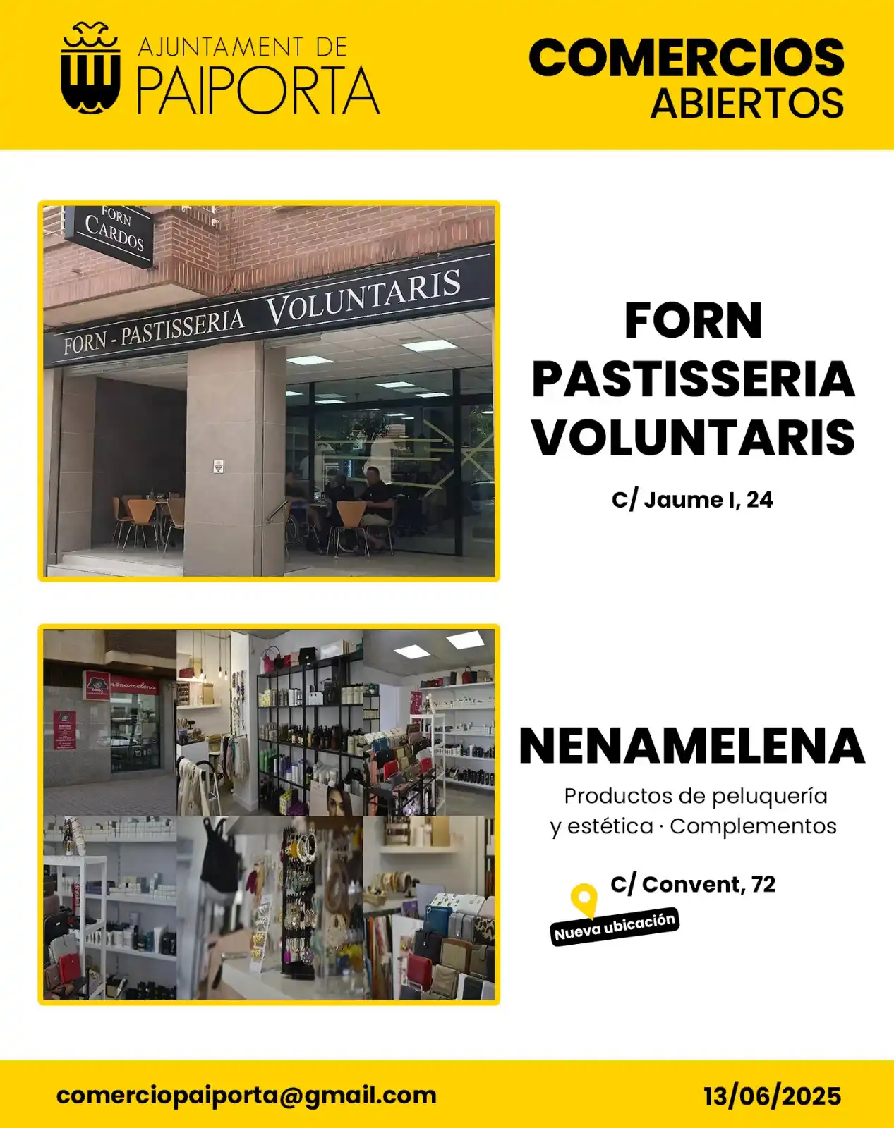 Image from Ajuntament de Paiporta: 🛍️ 📢 COMERCIOS ABIERTOS 💪👏 ☕🍰 *FORN PASTISSERIA VOLUNTARIS* 📍 C...
