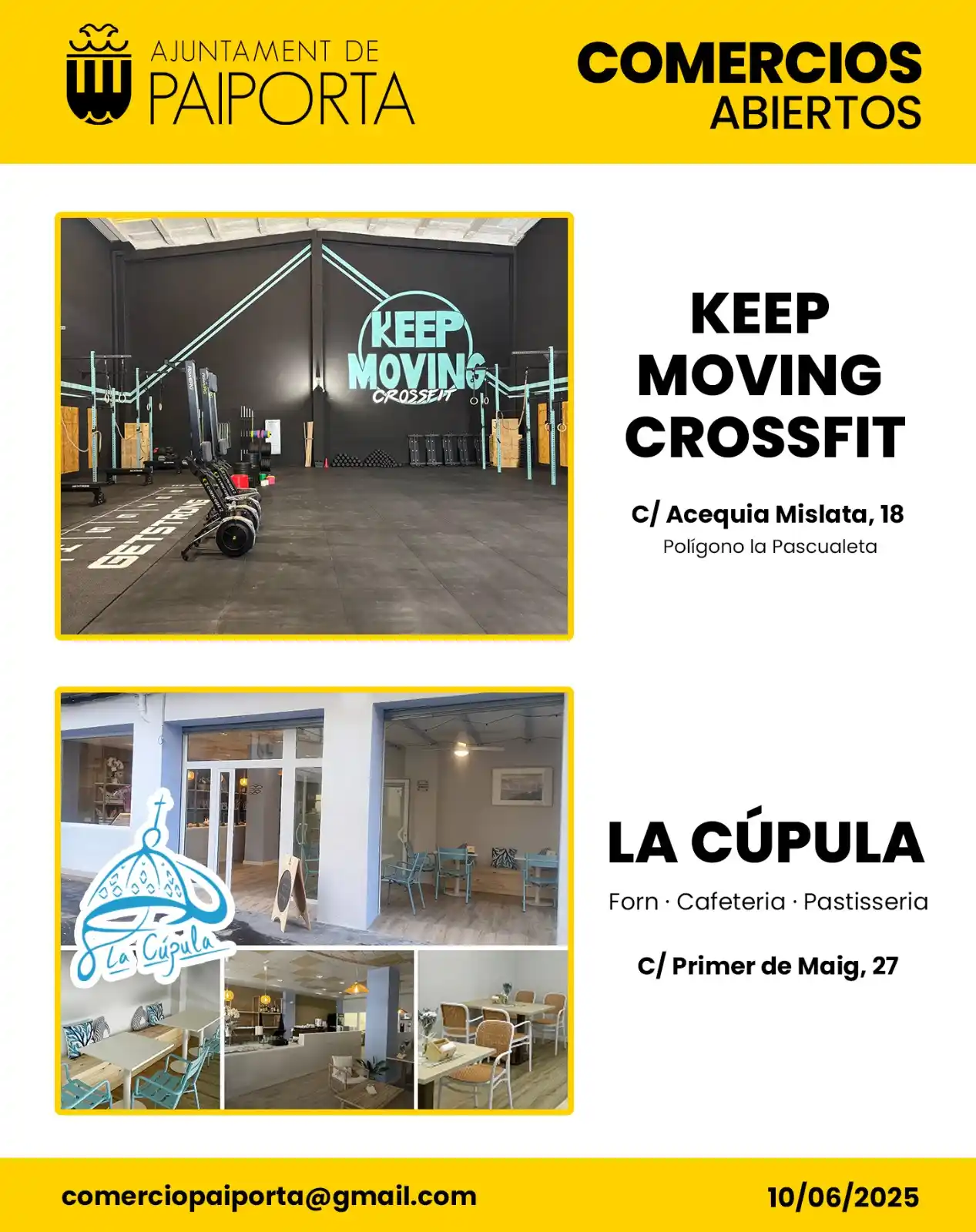Image from Ajuntament de Paiporta: 🛍️ 📢 COMERCIOS ABIERTOS 💪👏  🏋🏻‍♀️🏋🏻 *KEEP MOVING CROSSFIT* 📍 ...