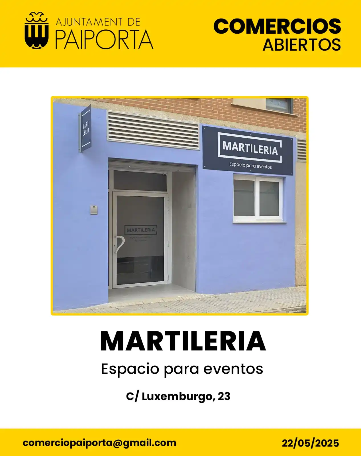 Image from Ajuntament de Paiporta: 🛍️ 📢 COMERCIOS ABIERTOS💪👏 🎊👥 *MARTILERIA* Espacio para eventos ...