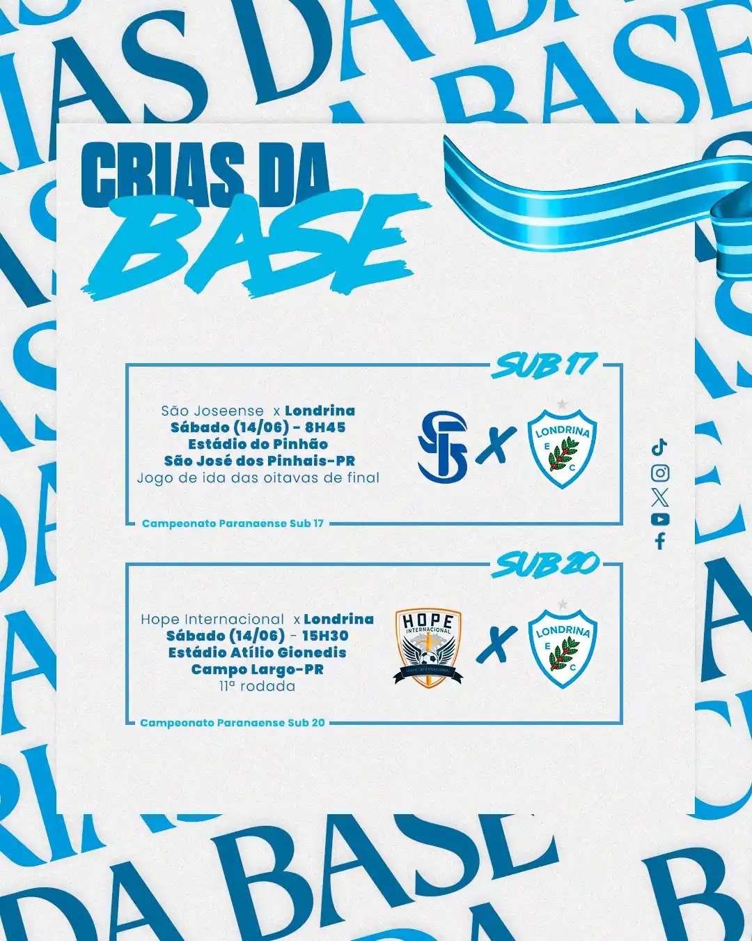 Image from Londrina EC | Oficial: 🦈⚽ CRIAS DA BASE! Neste sábado, as nossas categorias sub-17 e sub-20 ...