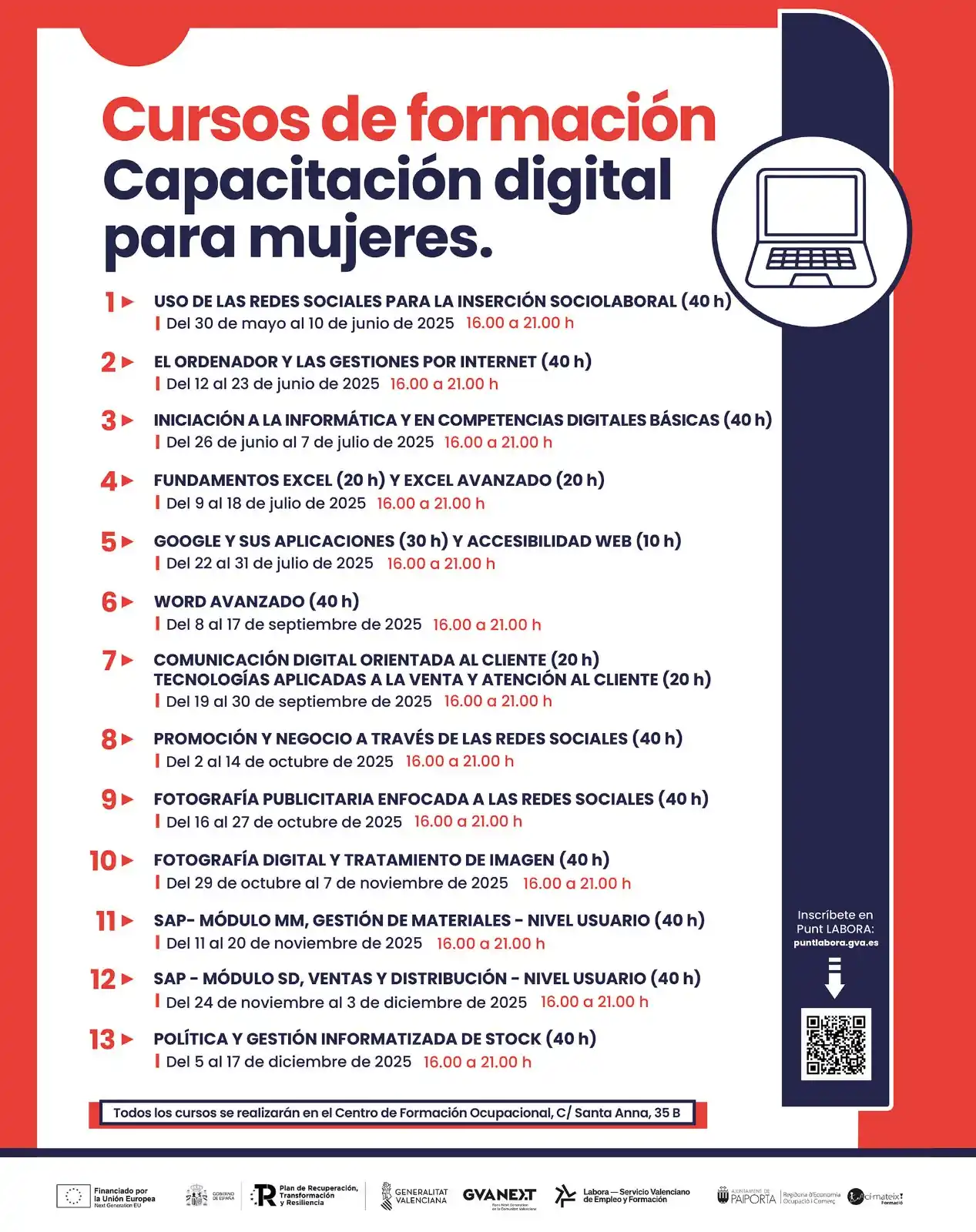 Image from Ajuntament de Paiporta: 🎓 *Cursos de Capacitación Digital para Mujeres* 💻👩‍🦰   ¿Quieres me...
