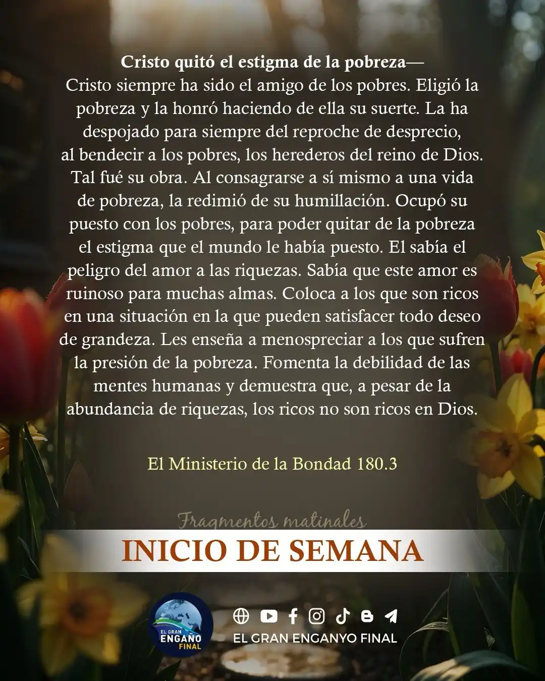 Image from El Gran Enganyo Final : ❤️¡Feliz inicio de semana! 🙏🏻 📖_*Cristo quitó el estigma de la pob...