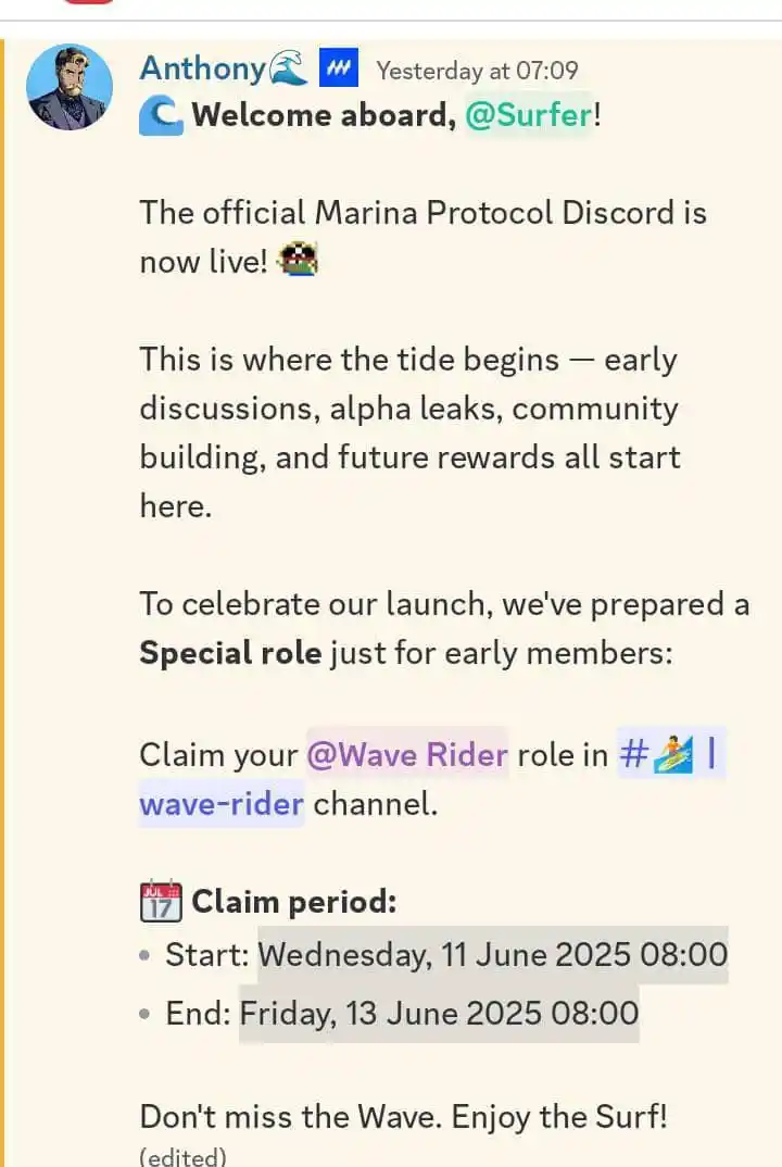 Image from Crypto Republik 🐵🍌: If you're on marina go and get this discord role It ends on Friday ...