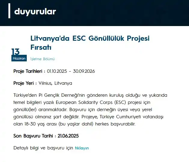 Image from 🎓KTÜ İşletme Bölümü: *Litvanya'da ESC Gönüllülük Projesi Fırsatı* https://www.ktu.edu.tr/is...