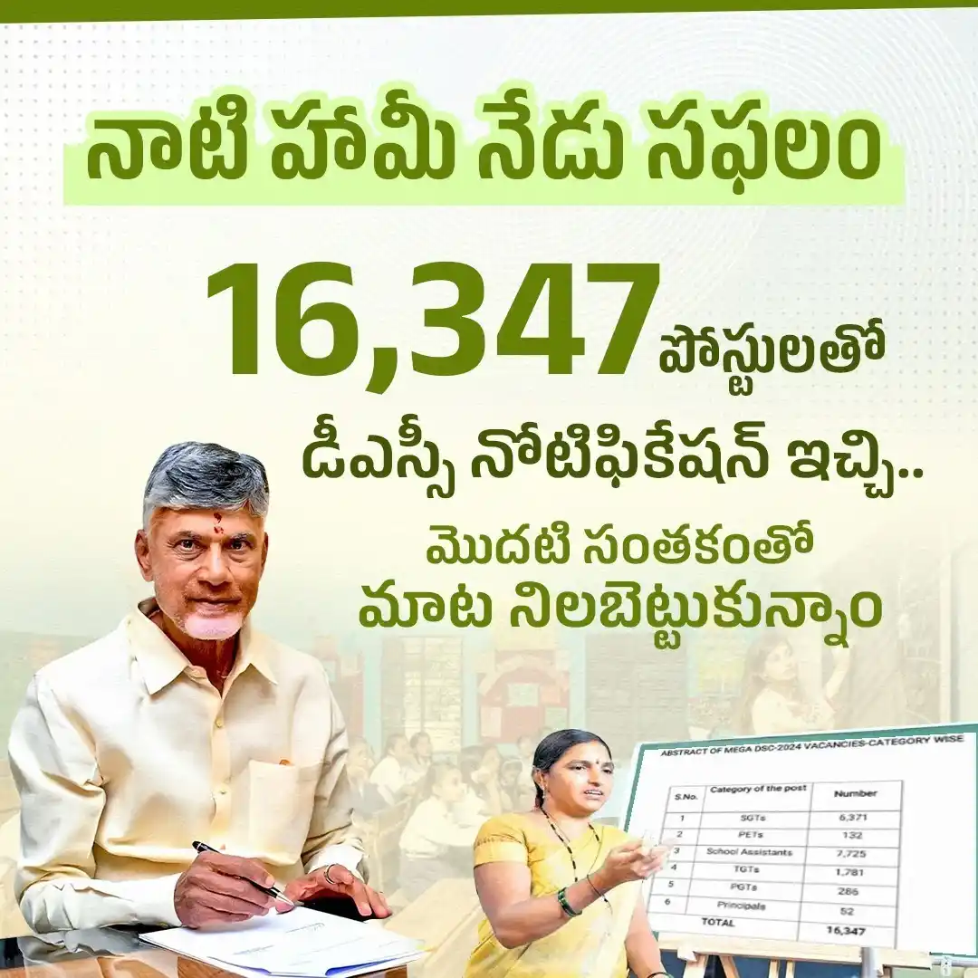 Image from Telugu Desam Party | TDP | తెలుగు దేశం పార్టీ | టీడీపీ: మెగా డీఎస్సీపై తొలి సంతకం పెట్టిన సీఎం చంద్రబాబు గారు 16347 టీచర్ పోస్...