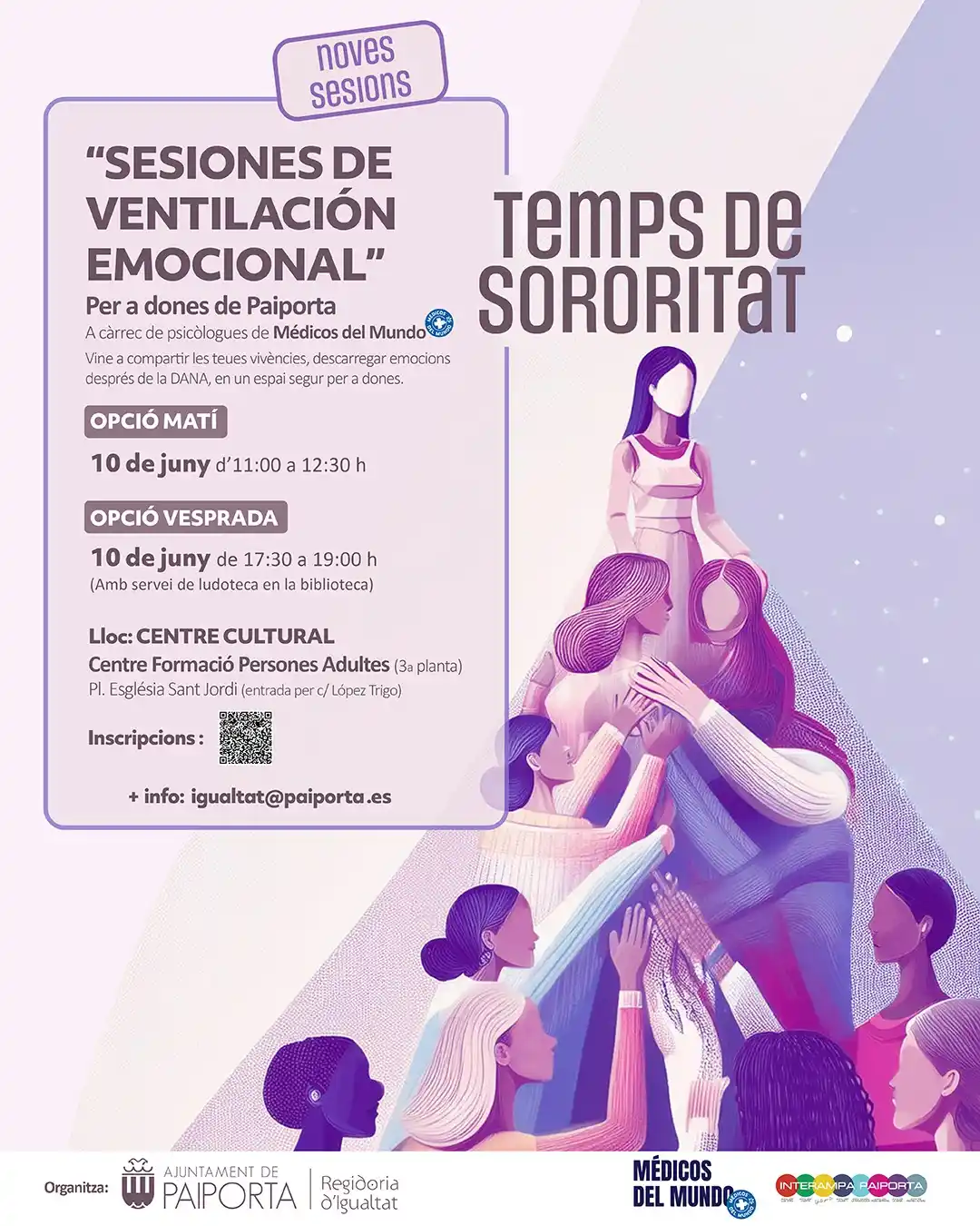 Image from Ajuntament de Paiporta: 📢¡NUEVAS FECHAS! 🟣 *“SESIONES DE VENTILACIÓN EMOCIONAL”* 👩👩🏾🦱👩...