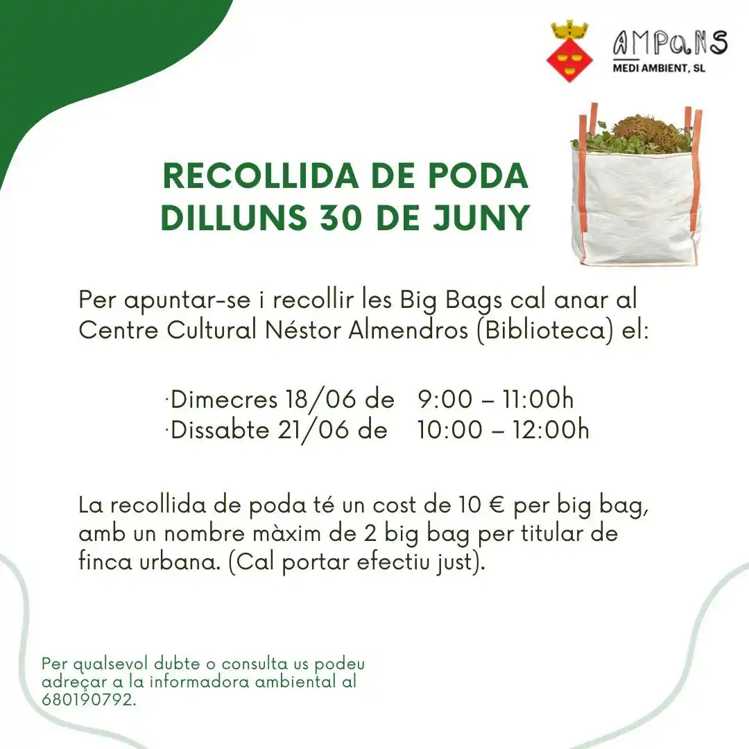 Image from Ajuntament de Calders: 📢 *Recollida de poda el dilluns 30 de juny* _Cal apuntar-se i recoll...