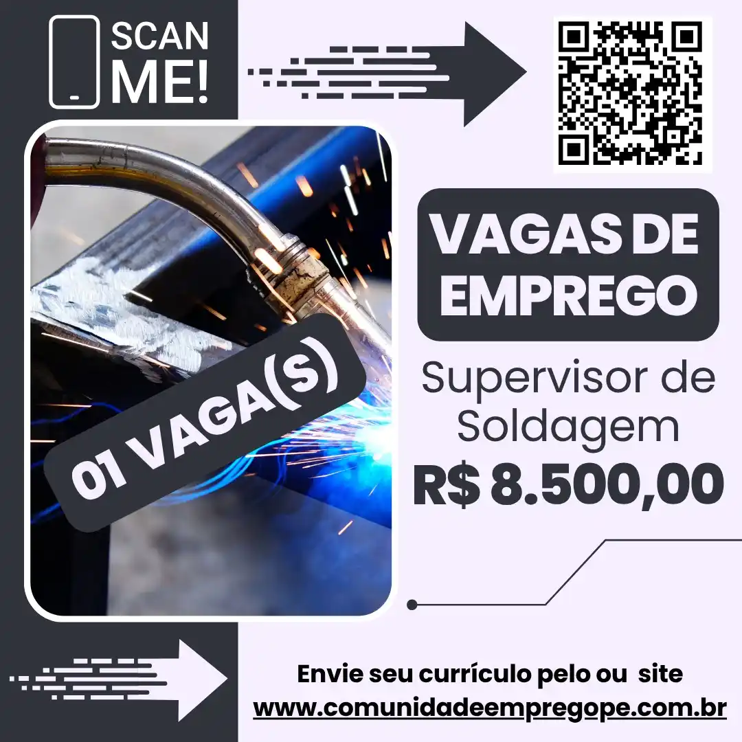 Image from Comunidade de Emprego: Supervisor de Soldagem com salário de R$ 8500,00 para empresa do segme...