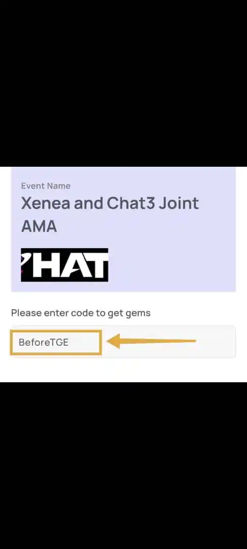 Image from 𝔸𝕄ℂ ℂ𝕣𝕪𝕡𝕥𝕠 𝔻𝕣𝕠𝕡𝕤✯: XENEA × Chat3 AMA Code✨ Code: BeforeTGE Head over to the Chat3 tasks...
