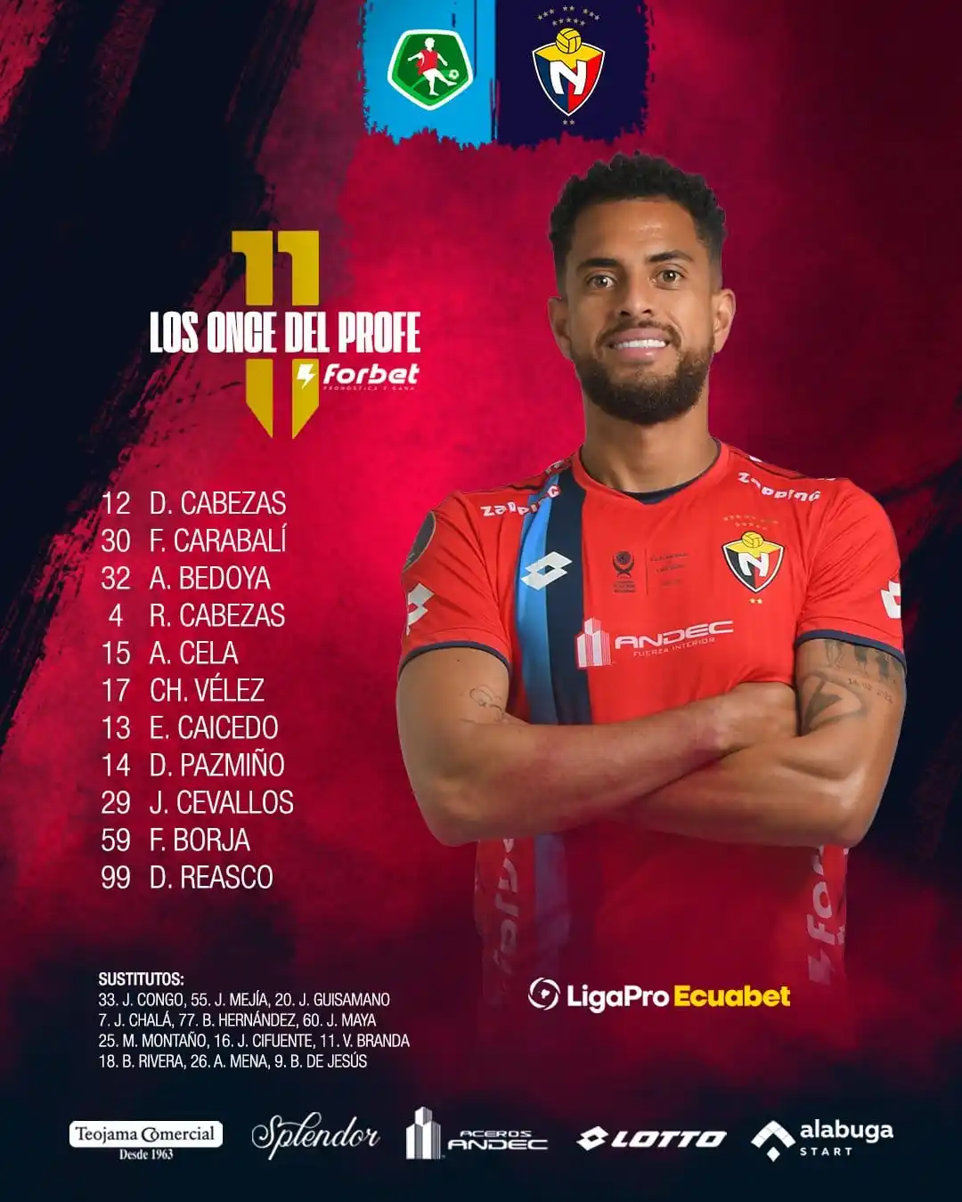 Image from C.D. El Nacional: ¡XI INICIAL! 🔴 Así alinea el único Bi-Tri campeón 🤩 <a class="text...