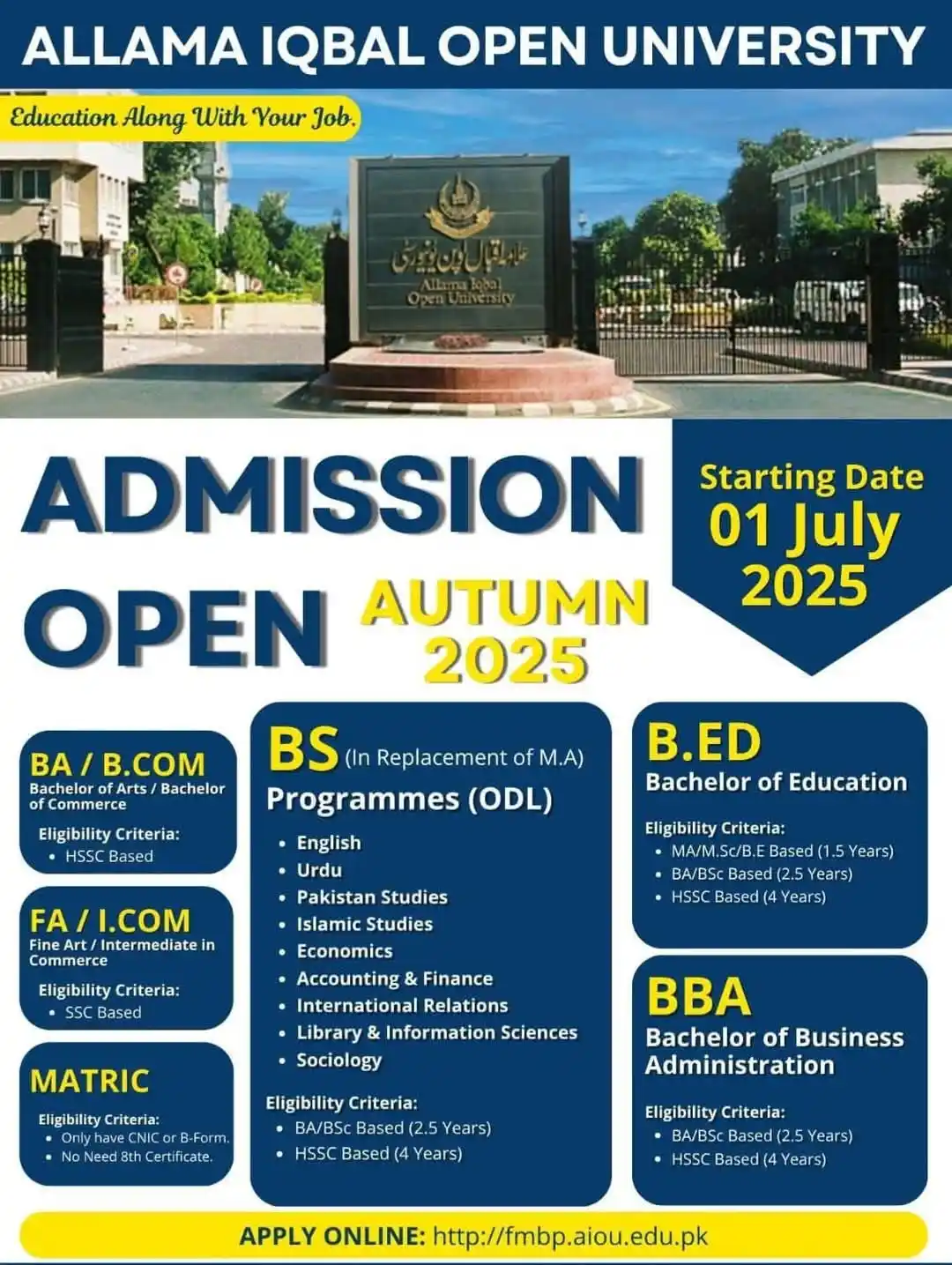 Image from Students Nexus By SMY: *Allama Iqbal Open University (AIOU) Admission Autumn 2025* Starting f...