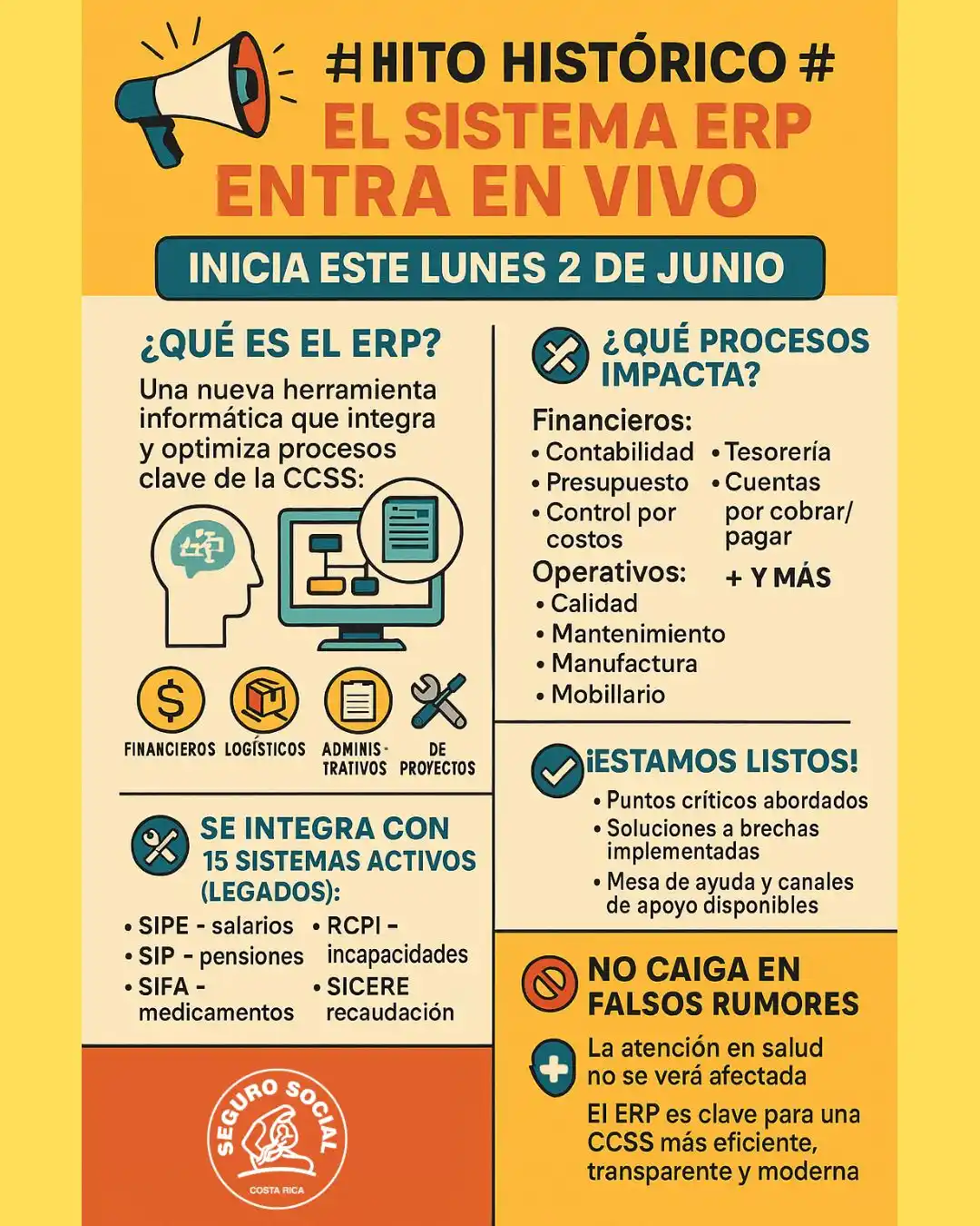 Image from Caja Costarricense de Seguro Social: 📢 *¡HITO HISTÓRICO en la CCSS!* 💻 El sistema ERP entra en vivo 🗓️ E...
