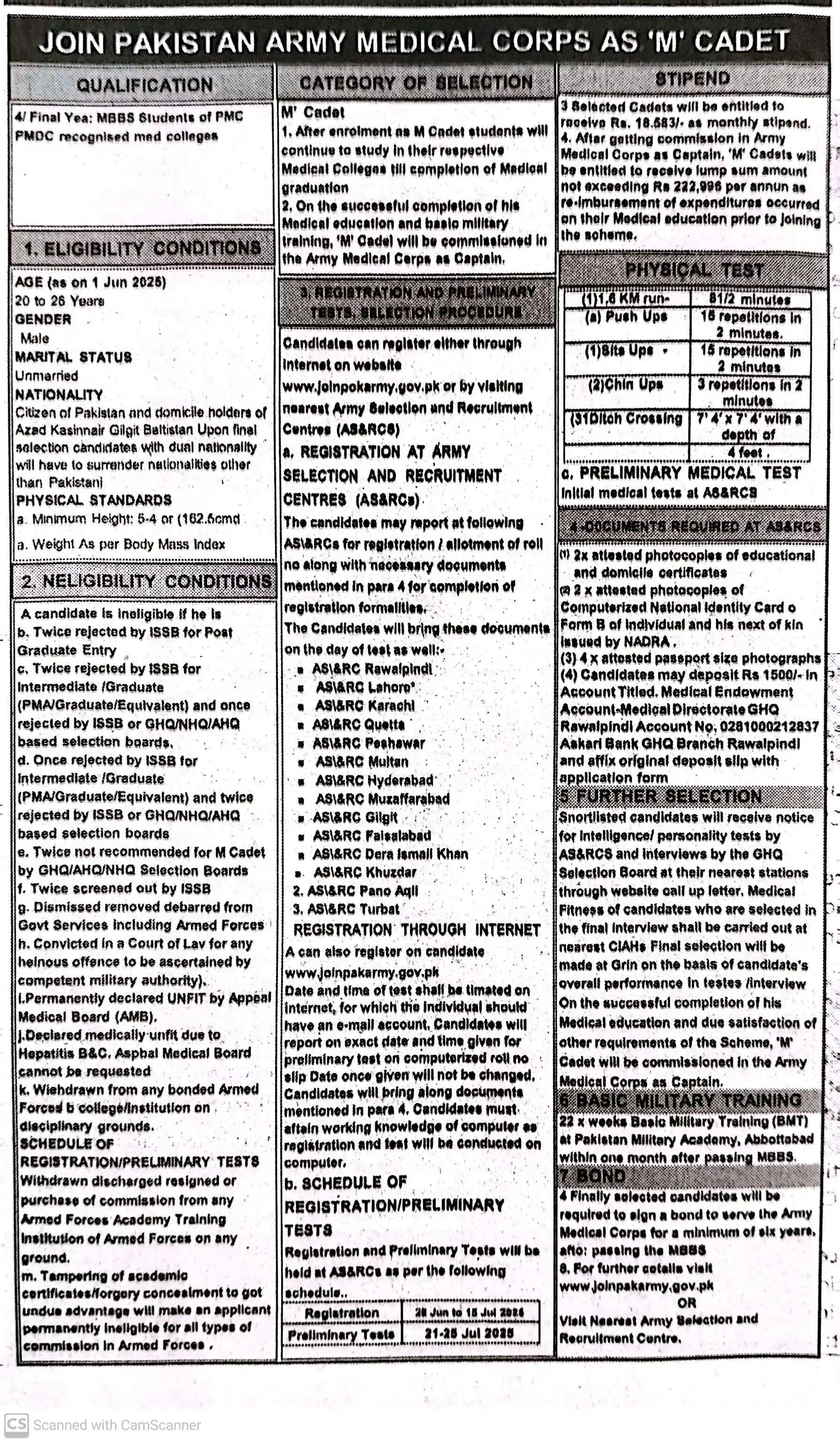 Image from Issb Materials: Join Pakistan Army as a "M Cadet" Gender: Male Qualification: 4th and ...