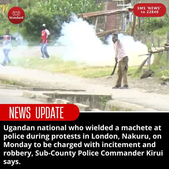 Image from CAMPUS REVIEW: Ugandan man who wielded a machete in the ongoing Ptotests at Nakuru h...
