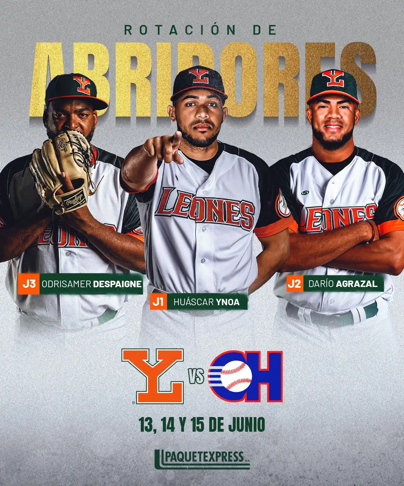 Image from Leones de Yucatán: ¡BRAZOS LISTOS!💪🏼🔥 J1👉🏼 Huáscar Ynoa (7:30 pm) J2👉🏼 Darío Agra...