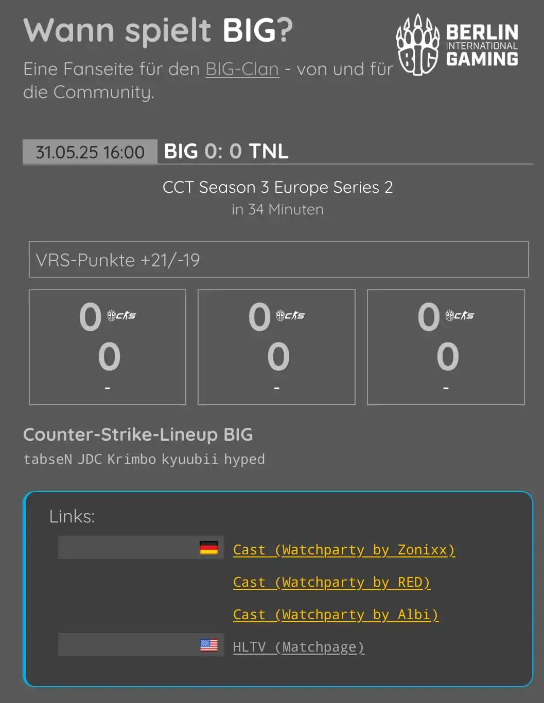 Image from Wann spielt BIG | by Roaring Bears e.V.: CCT steht an! Streams auf wannspieltbig.de <a class="text-blue-500 ho...