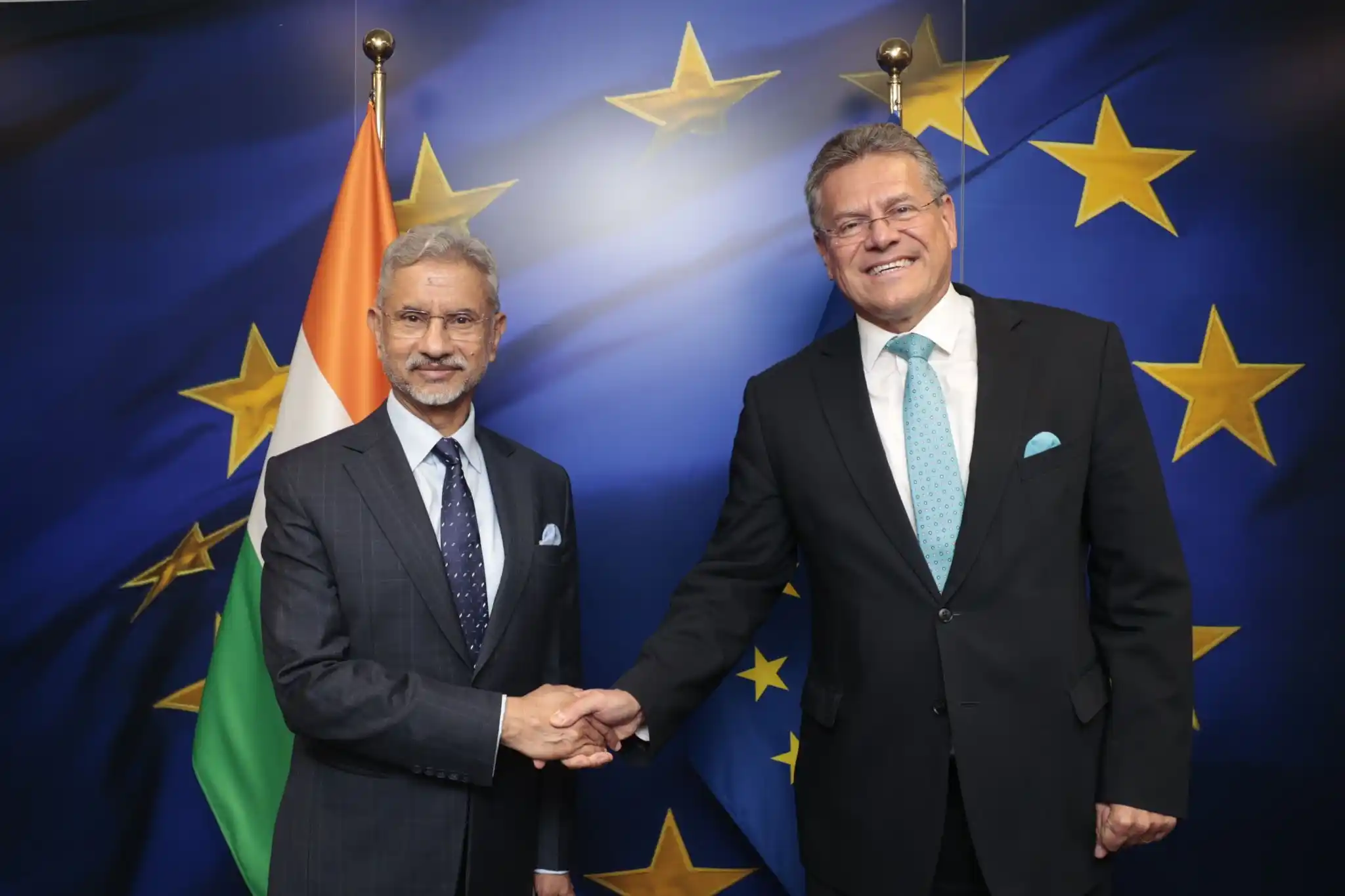 Image from Ministry of External Affairs, India: EAM Dr. S. Jaishankar: Delighted to meet Maroš Šefčovič, European Com...