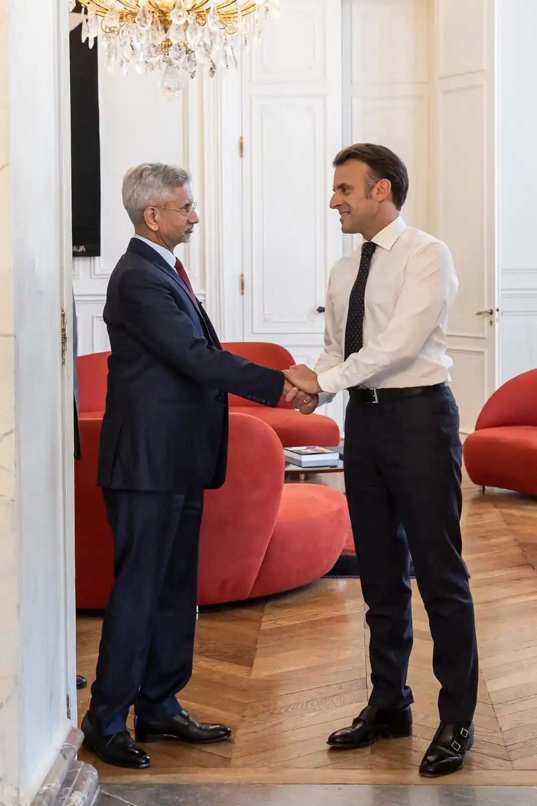 Image from Ministry of External Affairs, India: EAM Dr. S. Jaishankar: Honoured to call on President Emmanuel Macron ...