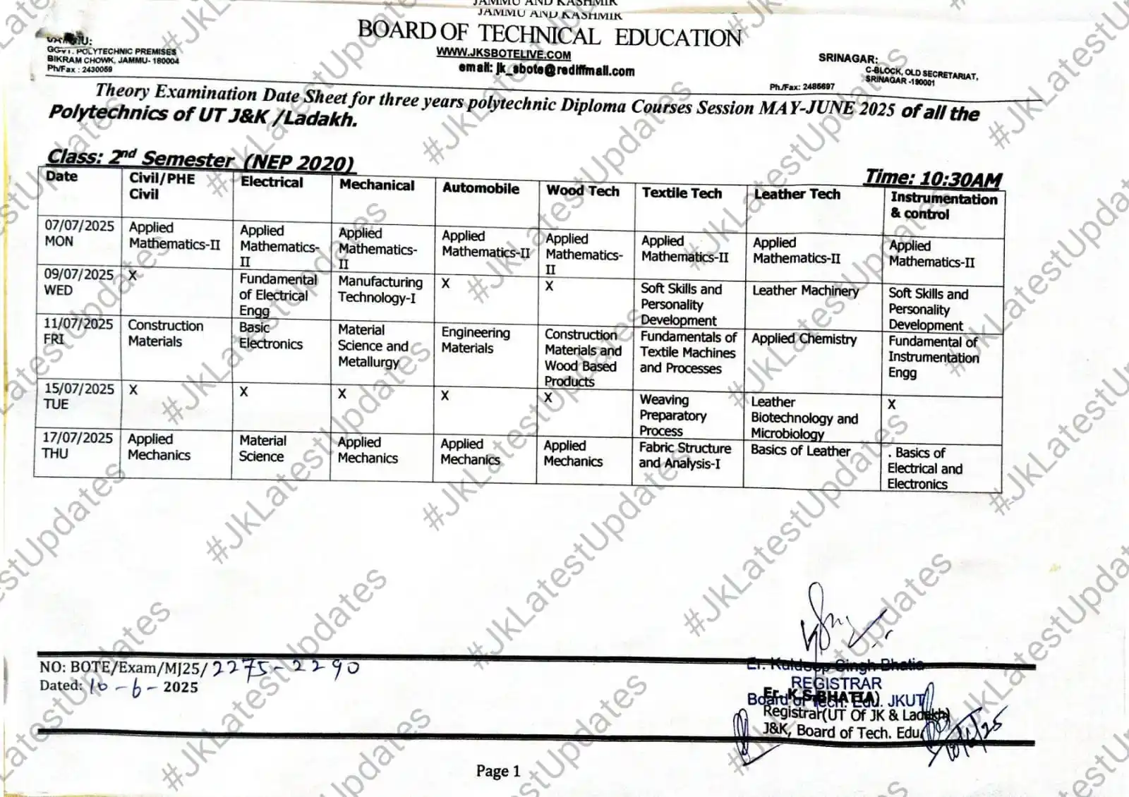 Image from #JkLatestUpdates: [J&K BOTE] . . >> Date sheet Theory Examination for 2nd and 4th Semest...