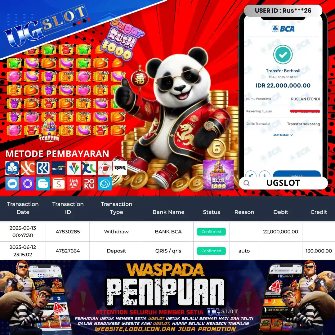 Image from UGSLOT Official • Info Bonus & Freebet Member: 🎉🥳 SELAMAT KEPADA ID Rus***26 UGSLOT • WITDHRAW PASTI LUNAS 💯 🌟 R...