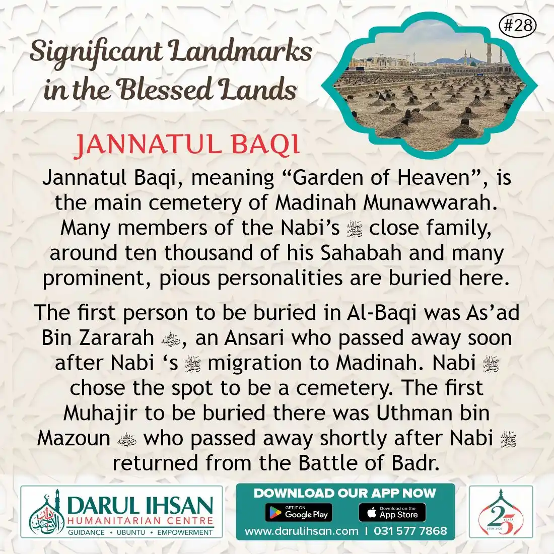 Image from Darul Ihsan Humanitarian Centre: 🔹 *Significant Landmarks in the Blessed Lands* 🔹 * _Jannatul Baqi_ ...