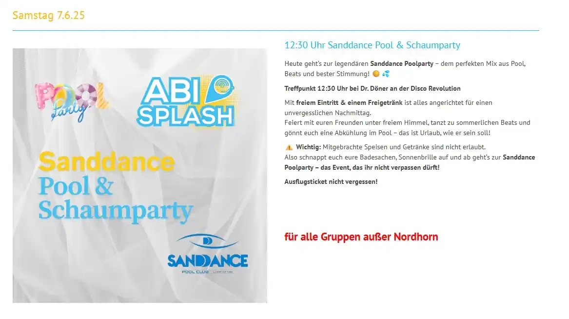 Image from Abi-SPLASH: 🌴 *WICHTIGE INFO für morgen – Samstag, 07.06.25* 💦 Morgen findet di...
