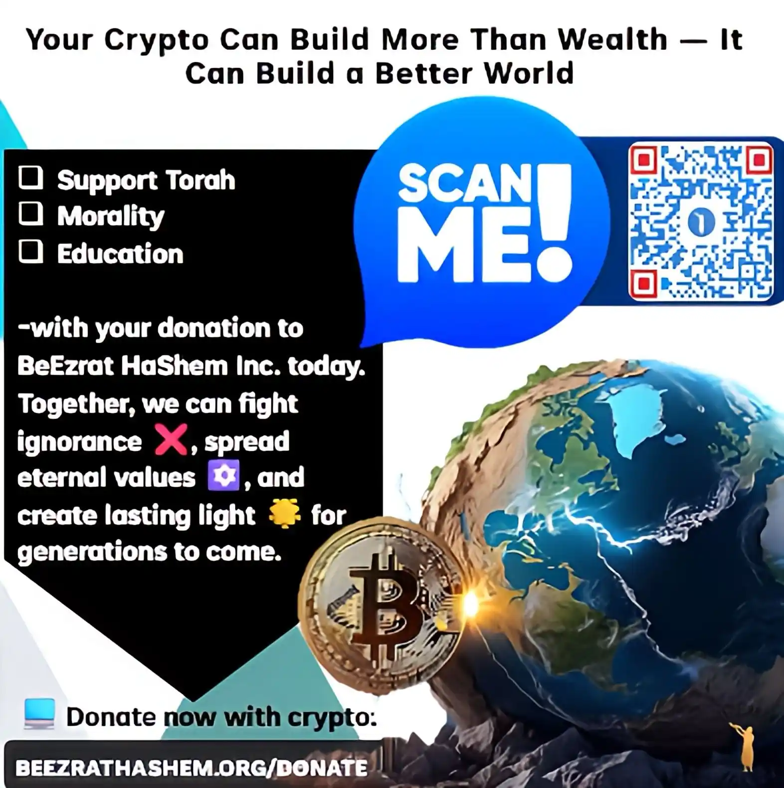 Image from RABBI YARON REUVEN OFFICIAL PAGE: *Your crypto can build more than wealth—it can build a better world.* ...