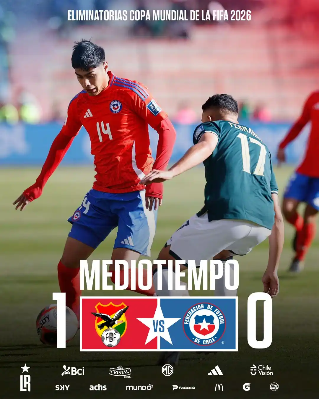 Image from 🇨🇱 La Roja | Selección Chilena : ⏸️ MEDIOTIEMPO EN EL ALTO 🏟️ 🇧🇴1️⃣➖0️⃣🇨🇱 <a class="text-blue-5...