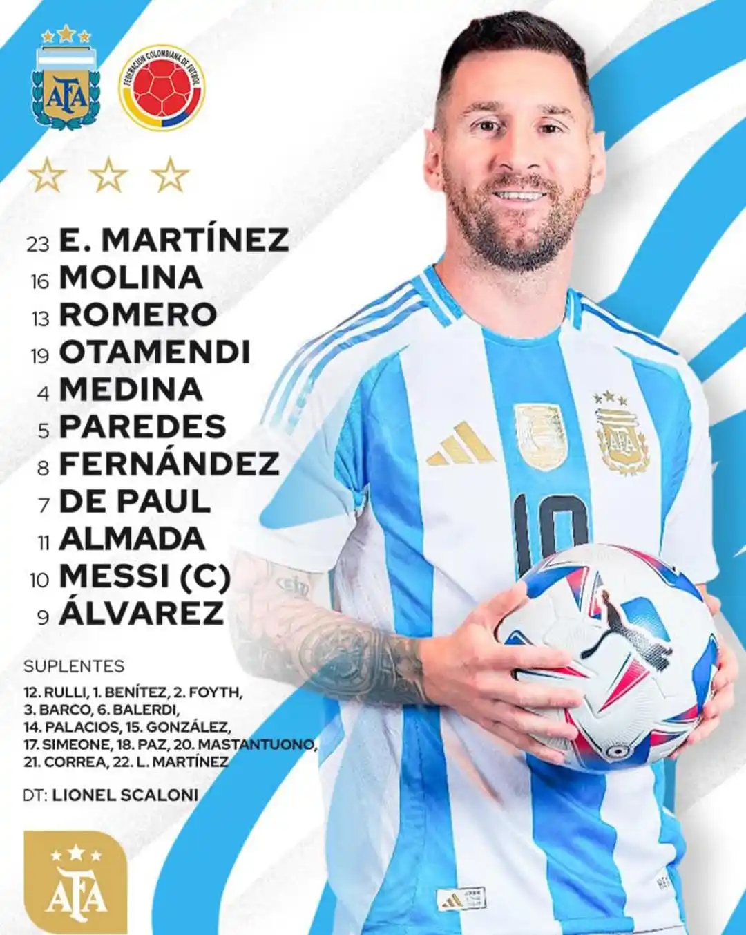 Image from S͇P͇O͇R͇T͇ ͇L͇I͇N͇K͇ ͇T͇V͇ ͇ 🟣🔥: Alineaciones Oficiales Argentina vs Colombia PARTIDAZO 🔥🔥🔥 6:00 ...