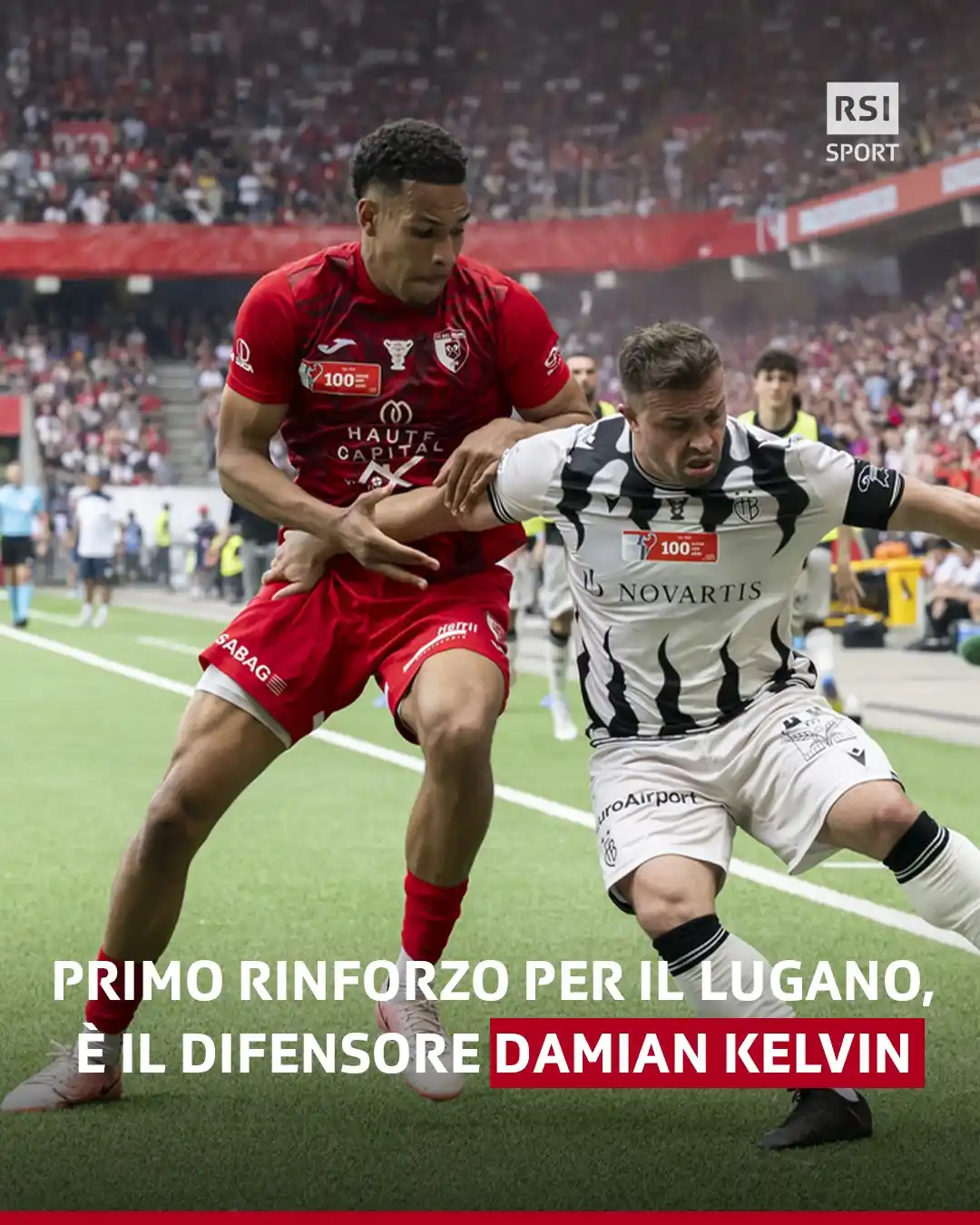 Image from RSI Sport: ⚽⚪⚫ È Damian Kelvin il primo acquisto estivo del Lugano. Il possente d...
