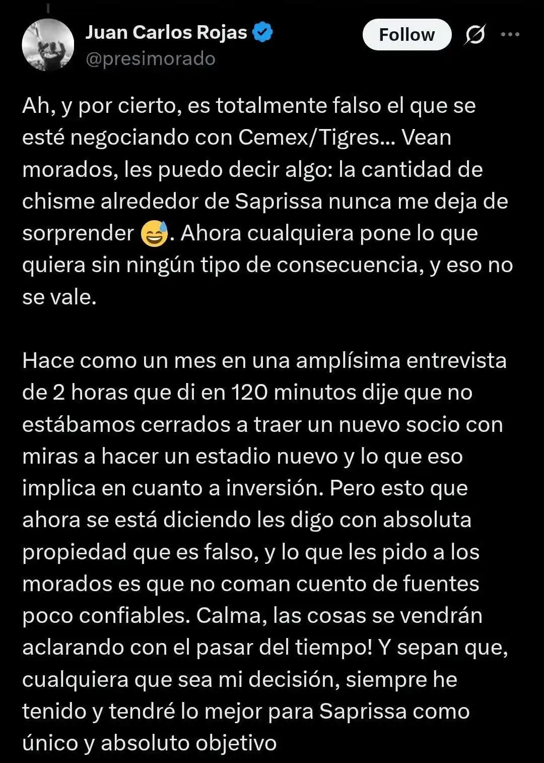 Image from S͇P͇O͇R͇T͇ ͇L͇I͇N͇K͇ ͇T͇V͇ ͇ 🟣🔥: El presidente del Saprissa descarta el nombre de "posibles" INVERSIONI...