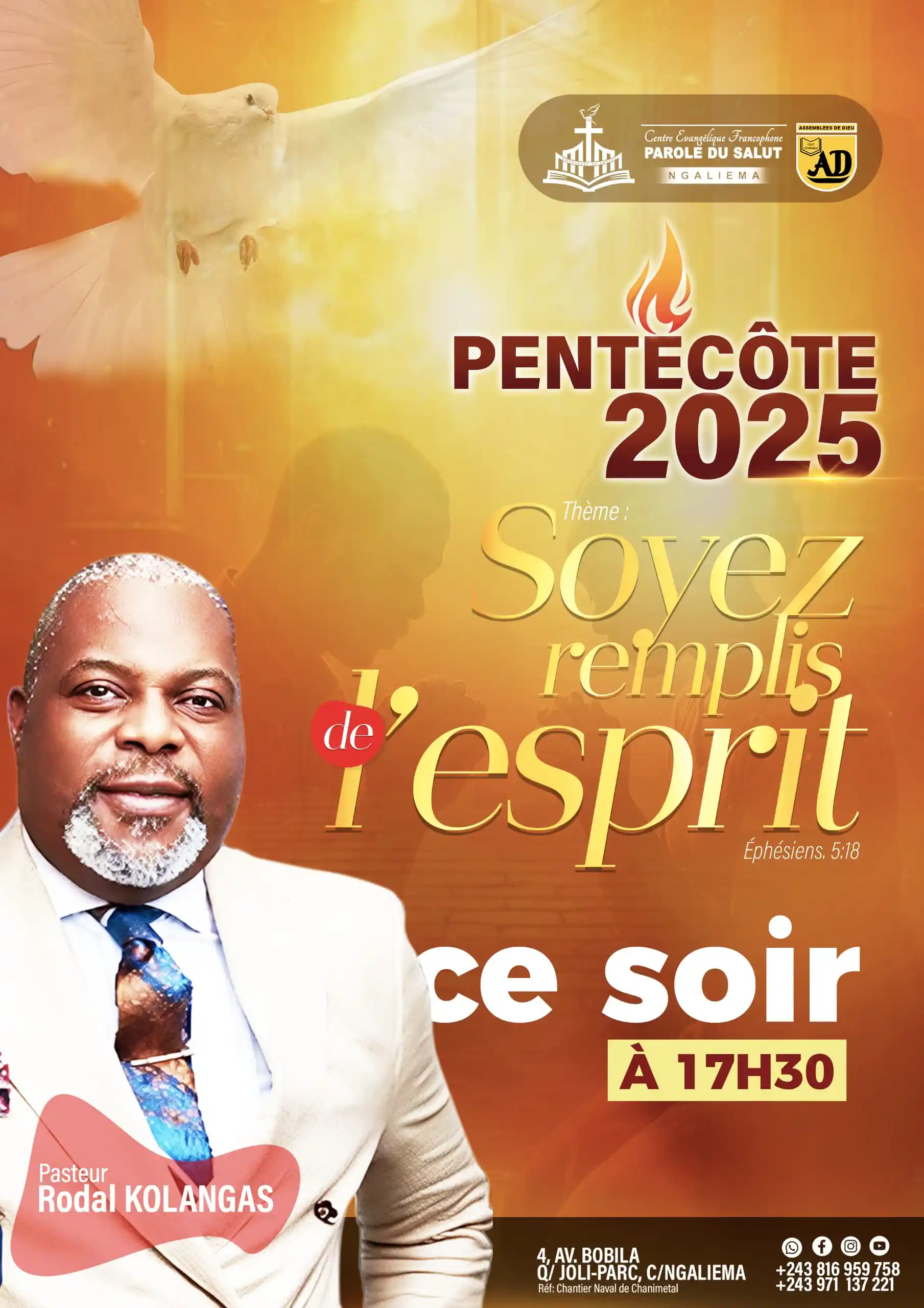 Image from PAROLE DU SALUT NGALIEMA: 🔥 *PENTECÔTE 2025 – Ce soir à 17h30 !* Viens vivre un moment puissan...