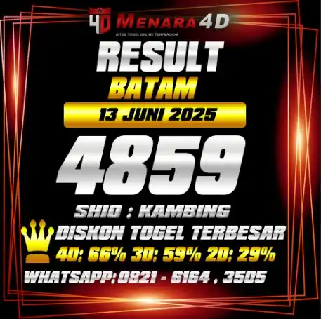 Image from PREDIKSI TOGEL MENARA4D: BATAM MENARA4D 13 JUNI 2025 RESULT : 4859 SHIO : KAMBING BAGI YANG JP ...