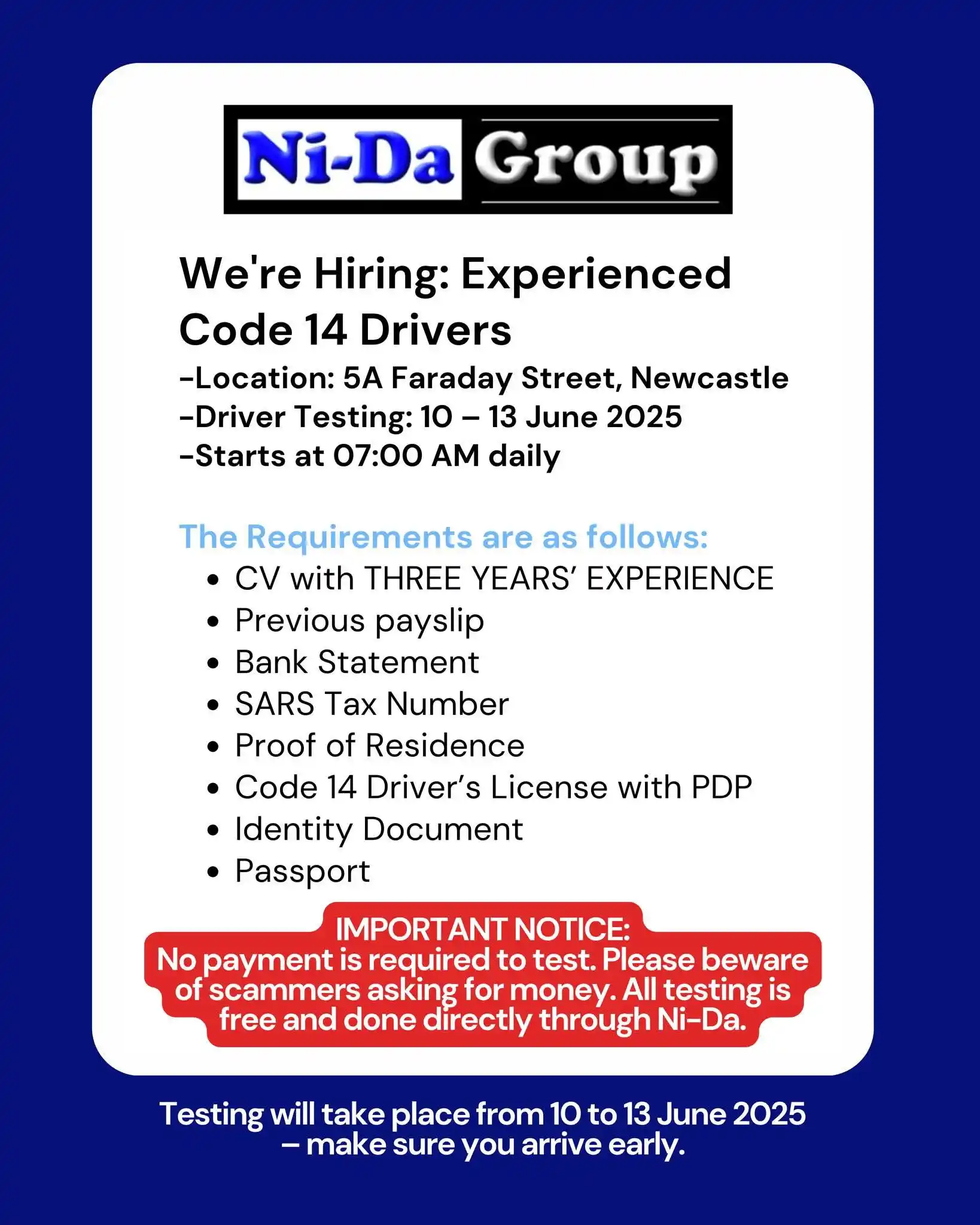 Image from LIT RADIO ZA: CODE 14 DRIVERS WANTED AT NIDA NEWCASTLE Indoda eno code 14 ekwazile...