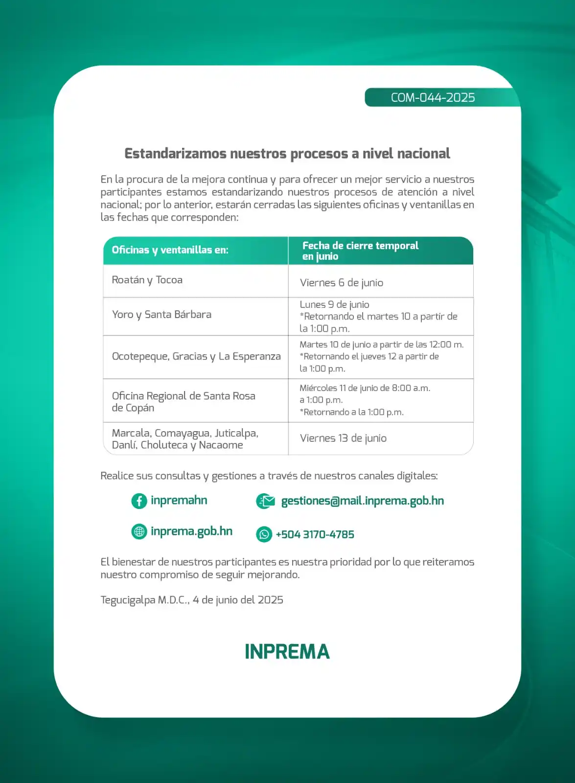 Image from INPREMA protege tu futuro: 📢 Docentes: Les informamos sobre horarios temporales en algunas de nu...