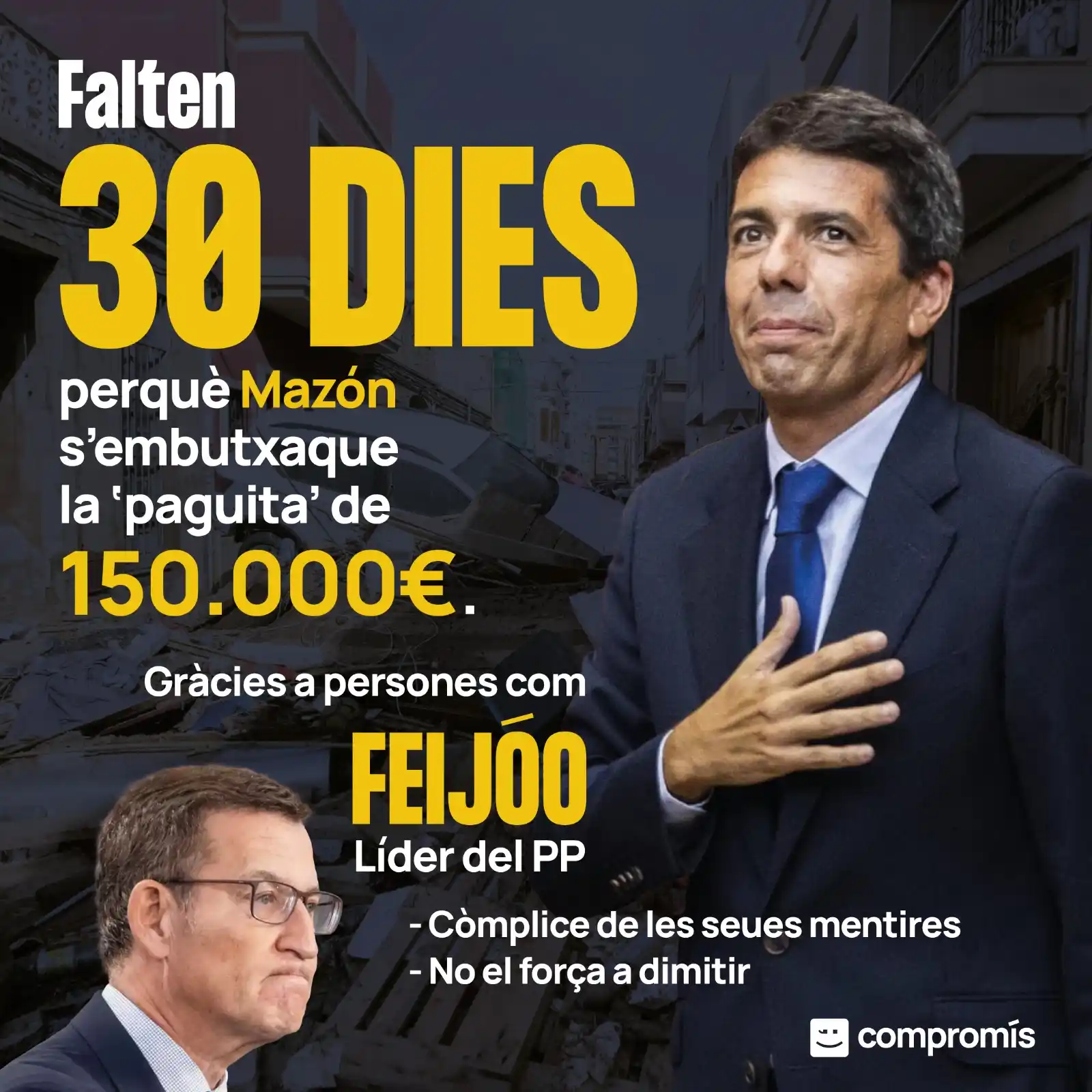 Image from Compromís: ❌💰 El 13 de juliol Mazón farà dos anys en el càrrec. Per fi, podrà co...