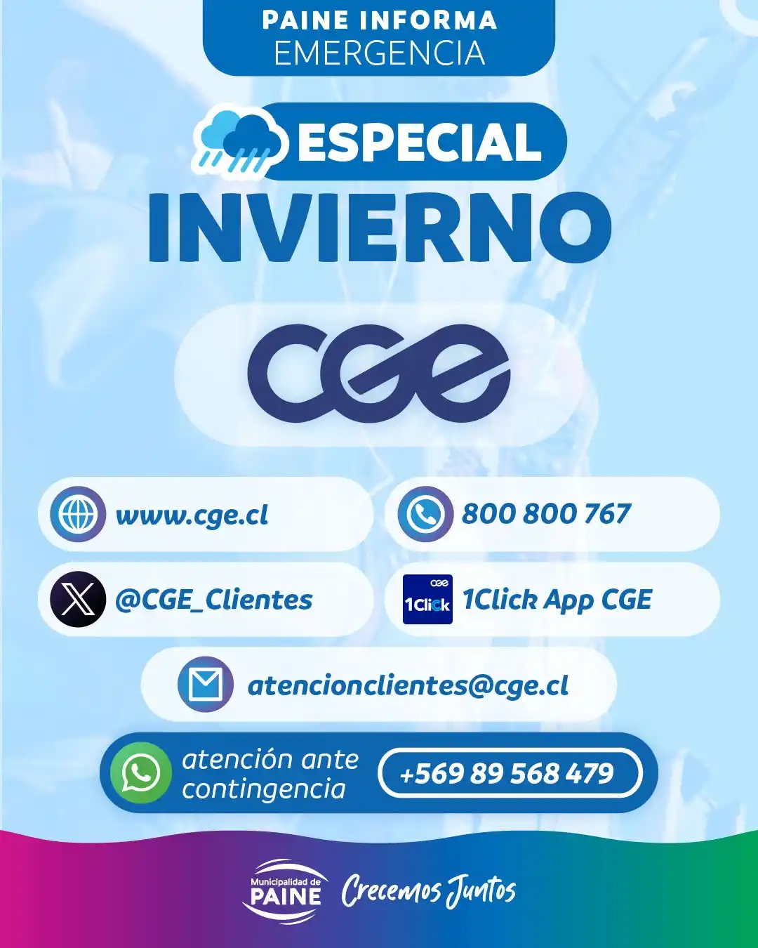 Image from Muni de Paine: 🚨🕯 🔦 EN CASO DE CORTE DE LUZ ANTE SISTEMA FRONTAL Y POSIBLES VIENT...