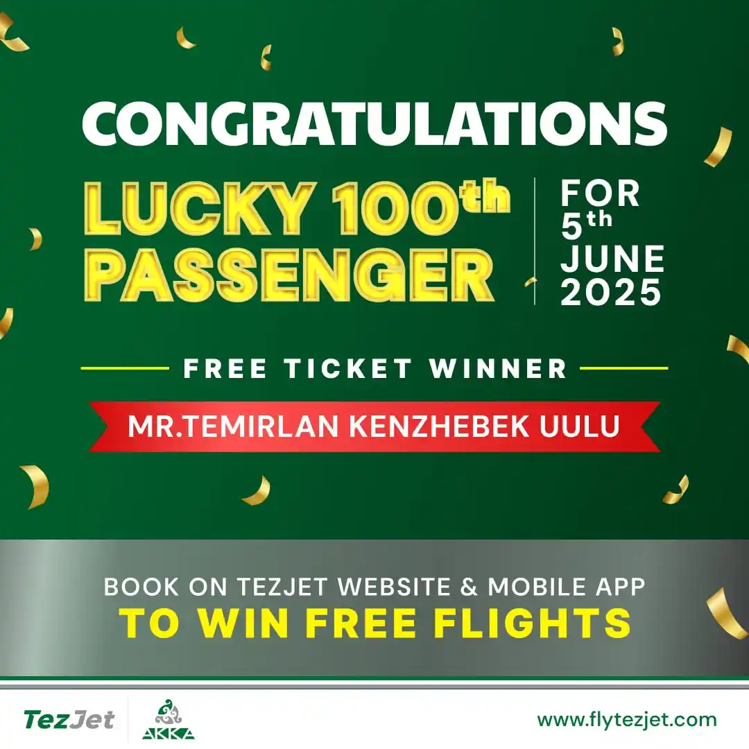 Image from TezJet: 🇬🇧Congratulations to our 100th lucky passenger. Be the winner and fl...