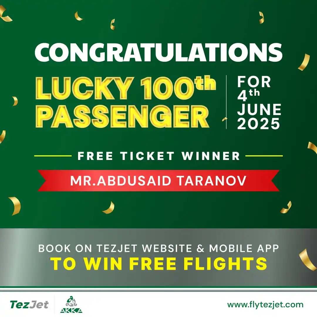 Image from TezJet: 🇬🇧Congratulations to our 100th lucky passenger. Be the winner and fl...