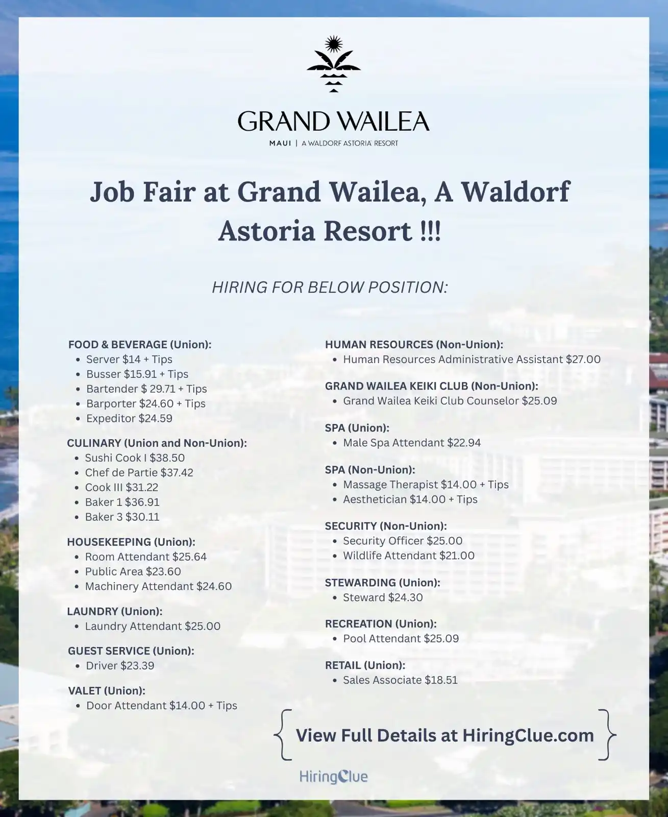 Image from HiringClue - Hospitality Jobs: *Job Fair At Grand Wailea, A Waldorf Astoria Resort, Hawaii, United St...