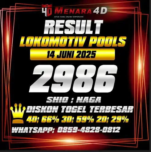 Image from PREDIKSI TOGEL MENARA4D: LOKOMOTIF POOLS MENARA4D 14 JUNI  2025 RESULT : 2986 SHIO : NAGA BAGI ...