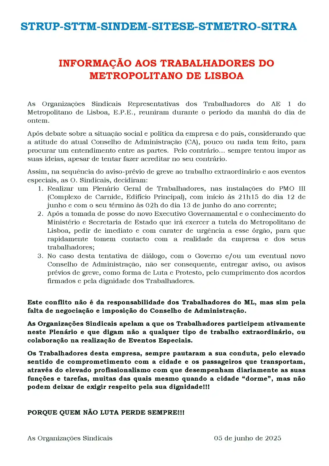 Image from FECTRANS: Não baixar os braços na defesa dos trabalhadores Considerando que a a...