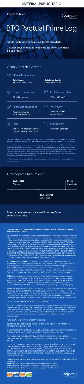 Image from BTG Pactual Asset Management: *Oferta Pública FII Prime Log* Fundo Imobiliário de logística de alt...