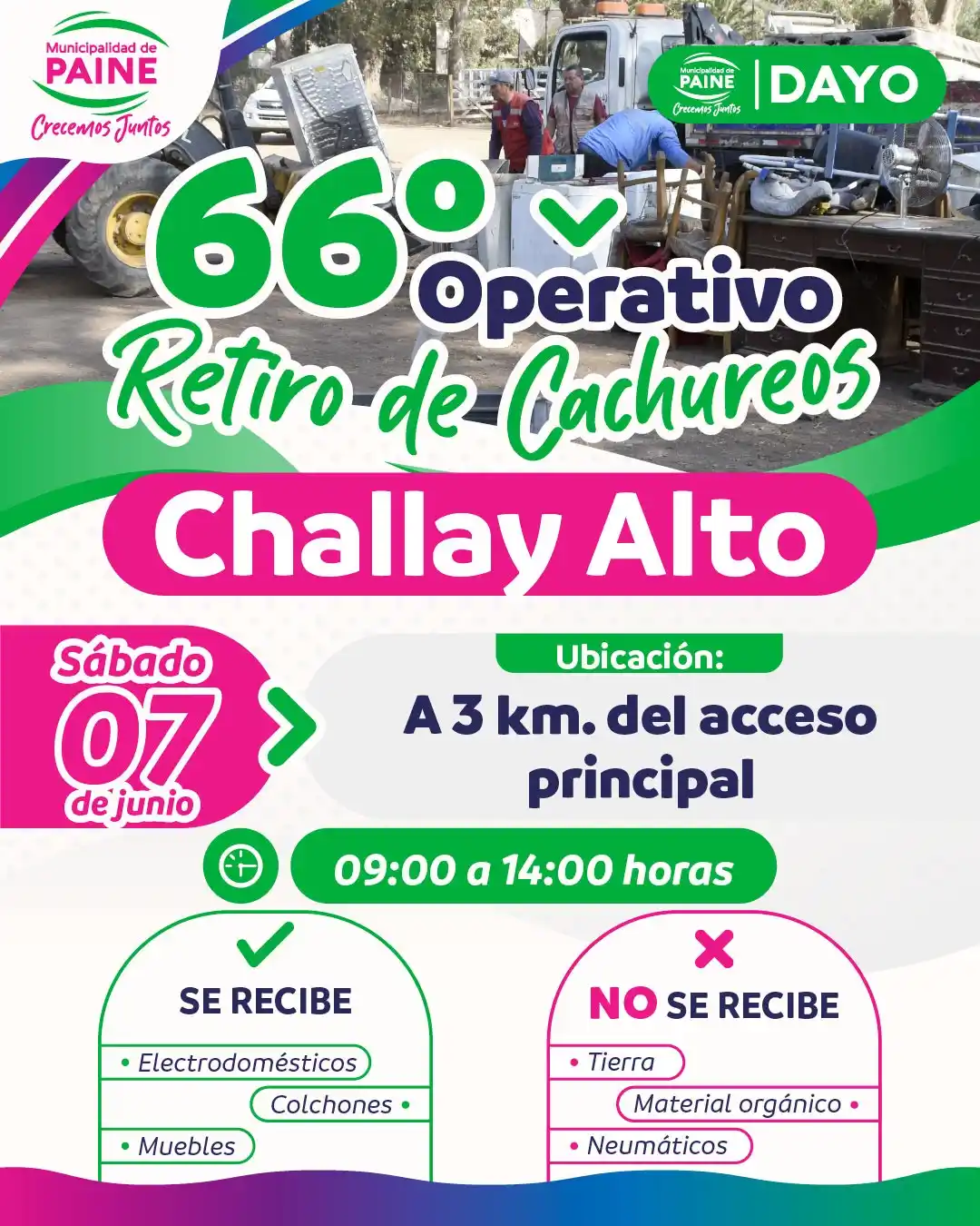 Image from Muni de Paine: 📢📢 ¡¡OPERATIVO DE RETIRO DE CACHUREOS EN CHALLAY ALTO! El próximo s...