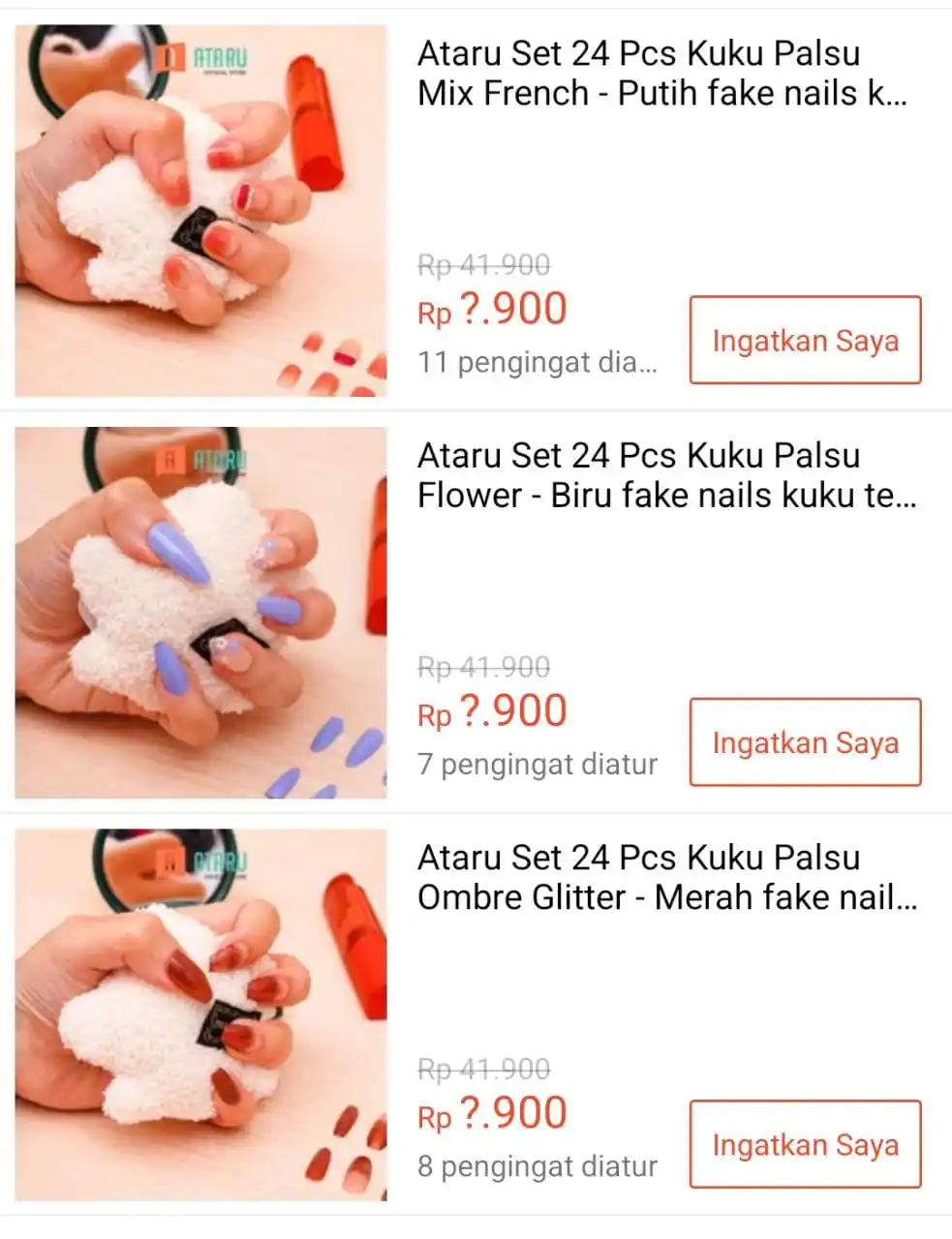 Image from SiCode Voucher + Hidden GEM Shopee: *💰Rp 1.900 || 12:00 WIB ⏰* Ataru Set 24 Pcs Kuku Palsu Mix French -...