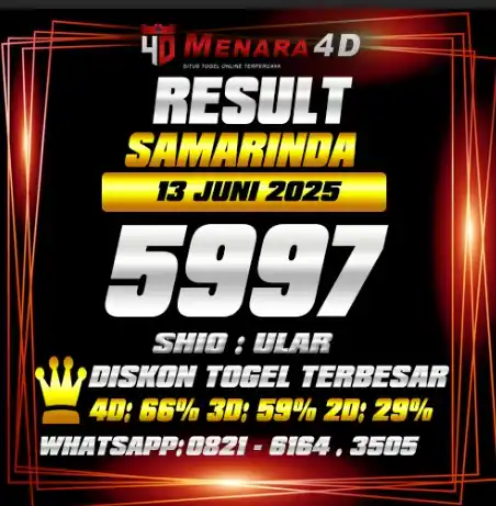 Image from PREDIKSI TOGEL MENARA4D: SAMARINDA MENARA4D 13 JUNI 2025 RESULT : 5997 SHIO : ULAR BAGI YANG JP...