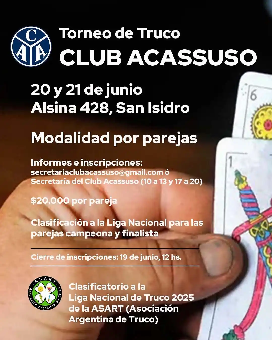 Image from Club Acassuso Oficial : TORNEO DE TRUCO | 20-21/JUNIO CLASIFICATORIO PARA LA LIGA NACIONAL S...