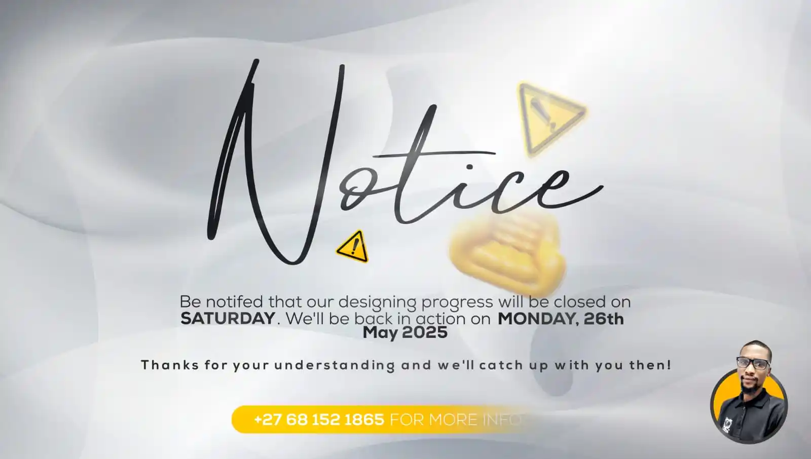 Image from Mfuyee Legacy💛🇿🇦: We'll be closed on Saturday. We'll be back in action on Monday, 26th M...