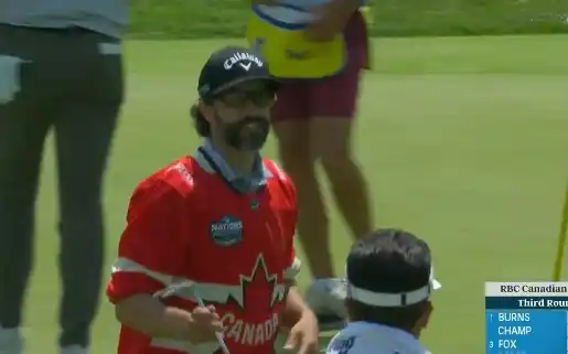 Image from BarDown: Adam Hadwin rocking a Canada 4-Nations jersey at the @RBCCanadianOpen ...