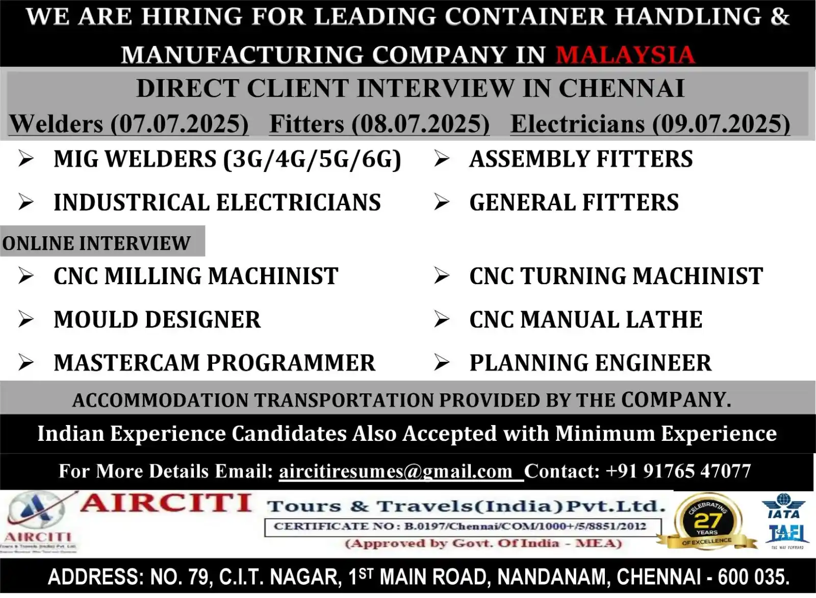 Image from GULF JOBS WALKIN: ➡️Apply Now 👇 ✅We are Hirring for A Leading Container Handiling and M...